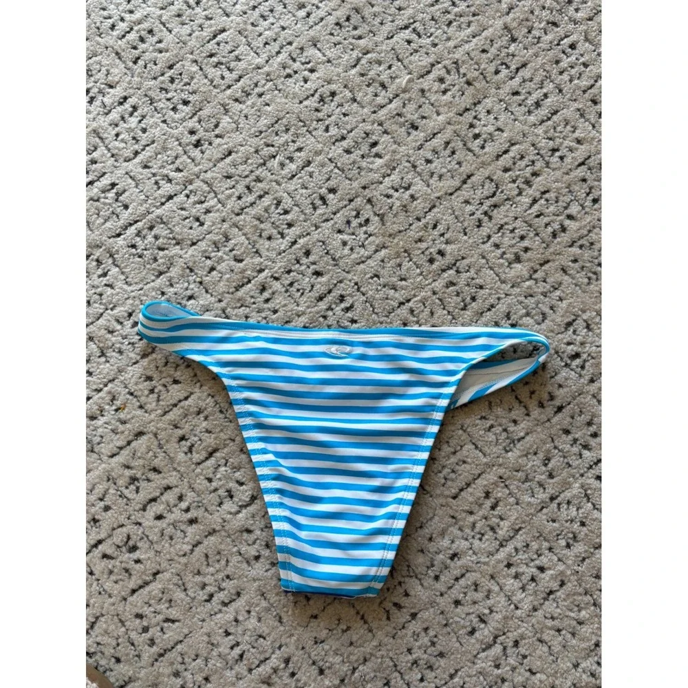 O'Neill Funday Skimpy Bikini Bottom Blue White Striped Sun Graphic‎ 10474025 L